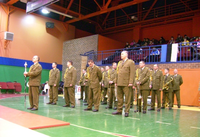 Wojskowa orkiestra dęta na zawodach judo
