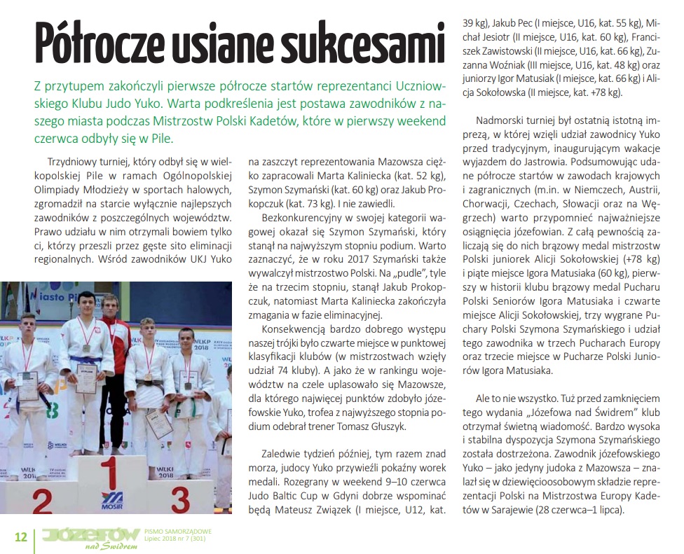 Józefów nad Świdrem — Półrocze usłane sukcesami (2018)