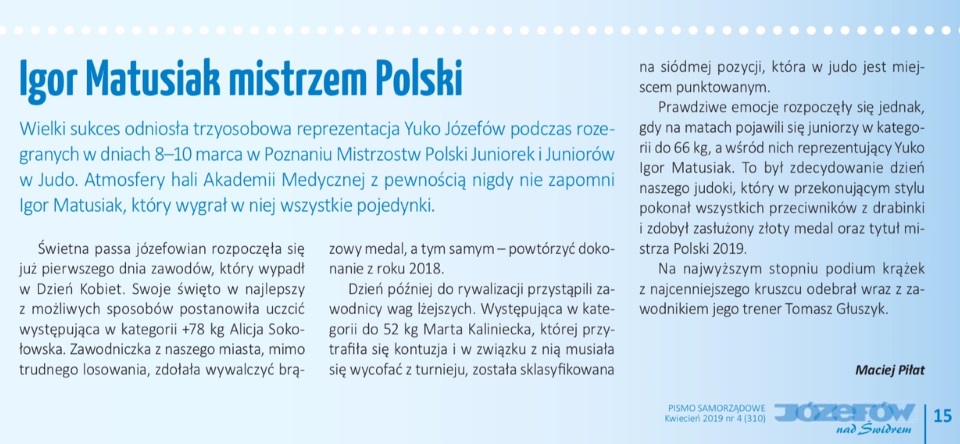 Józefów nad Swidrem — Igor Matusiak mistrzem Polski (2019)