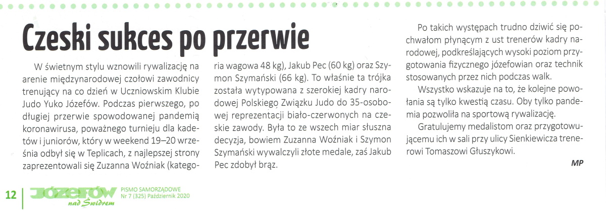Józefów nad Świdrem — Czeski sukces po przerwie (2020)