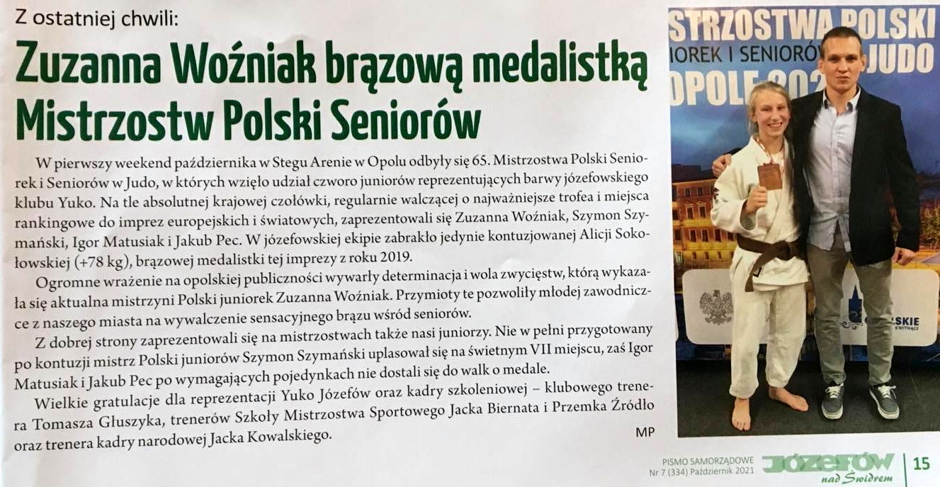 Józefów nad Świdrem — Zuzanna Woźniak brązową medalistką Mistrzostw Polski Seniorek (2021)